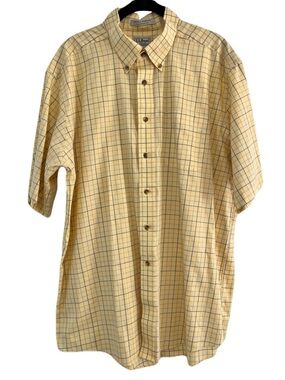 Vintage LL Bean Yellow Graph Window Pane Short Sleeve Button Down Shirt, Size XL